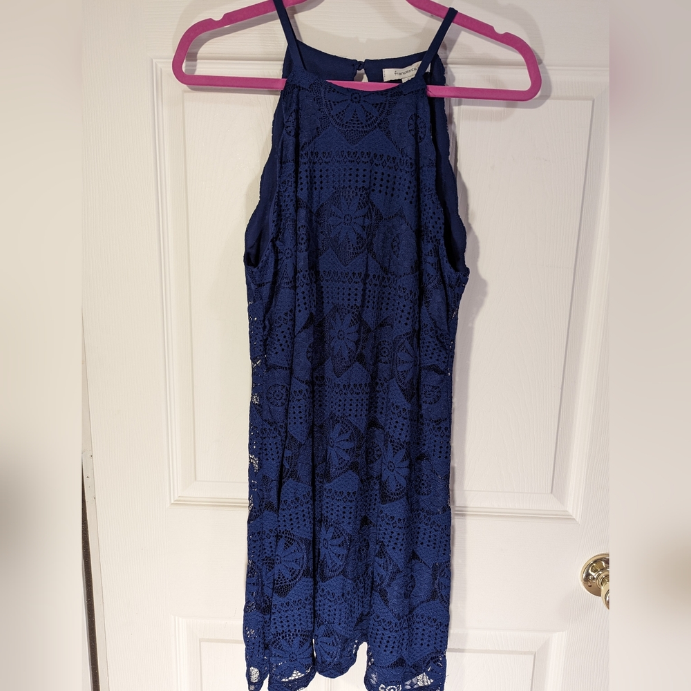 Francesca's Collections Navy Blue Crochet Halter Dress